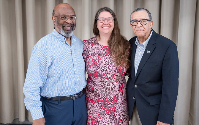From left, Lester Monts, Kim Lijana and William Collins attend CEO’s Partnership Appreciation Luncheon. (Photo by Peter Matthews)