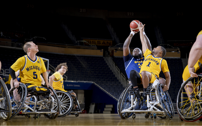 The annual intrasquad wheelchair basketball game at Crisler Center.