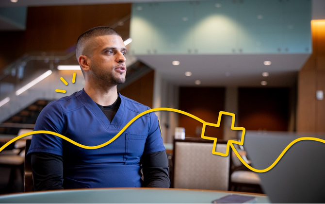 Nurse outside of the research center.