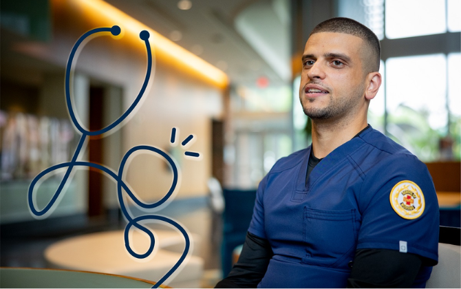 Nurse outside of his class at U-M. 
